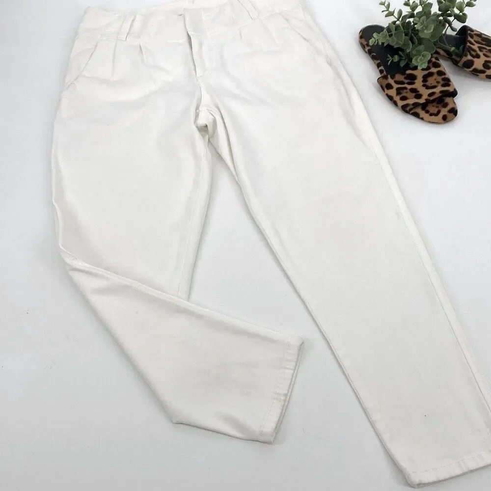 Alice + Olivia High-Rise Pleated Front Stretch Tapered Jeans Cropped Pants White